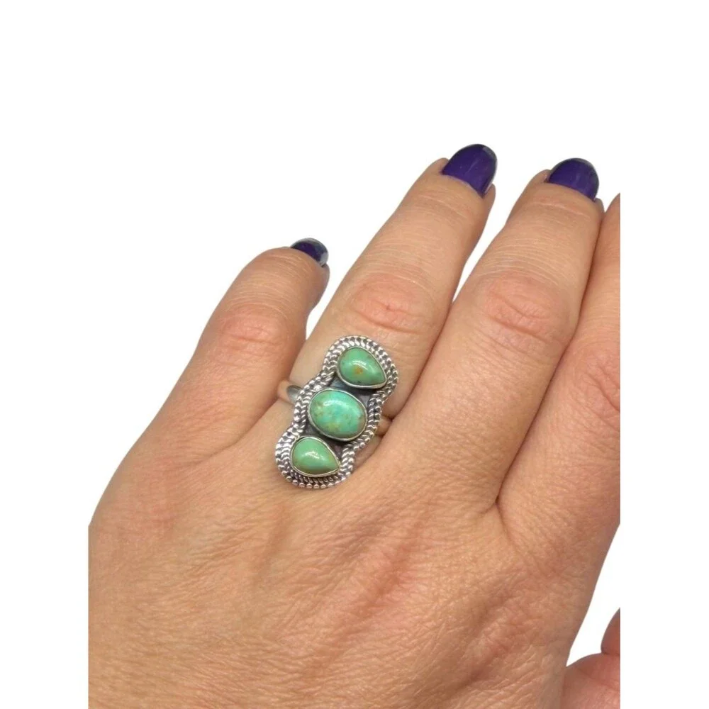 Arizona Mohave Turquoise Ring Adjustable Size 5.5 6 6.5 925 Sterling Silver